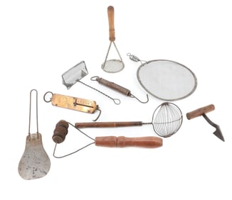 LOT OF ANTIQUE KITCHEN UTENSILS AND SCALES