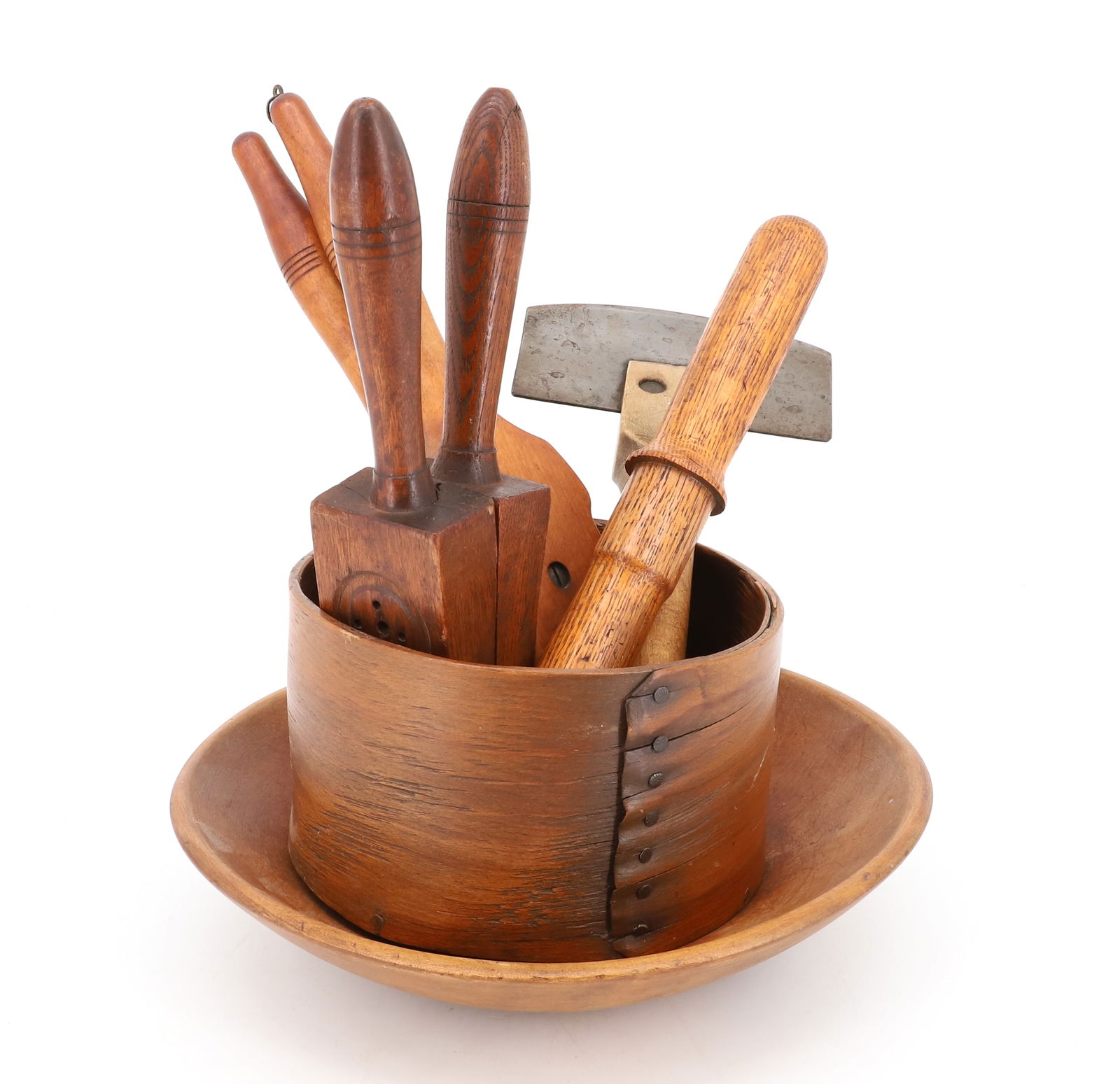 LOT OF ANTIQUE WOODENWARE: INCLUDING: WOODEN BOWL 11 1/4" D., WOODEN MEASURE, LEMON PRESSES AND MORE. PLEASE READ CAREFULLY - Terms for Purchasing and Shipping of Auction Items. Please read carefully before bidding. Hartzell?s