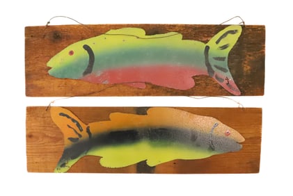(2) PAINTED FISH PLAQUES