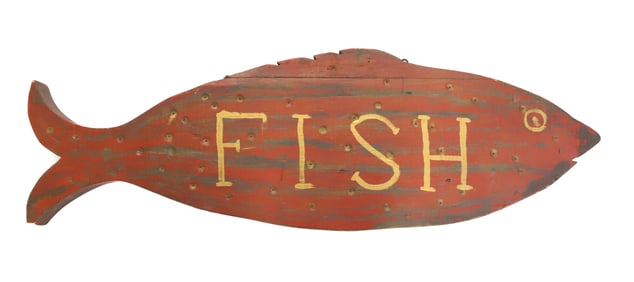 PAINTED WOODEN "FISH" SIGN