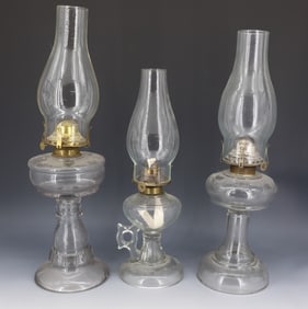 (3) GLASS KEROSENE LAMPS