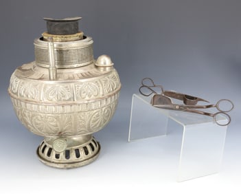 EMBOSSED KEROSENE BASE AND SNUFFERS