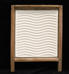 ANTIQUE WASHBOARD WITH POTTERY INSERT