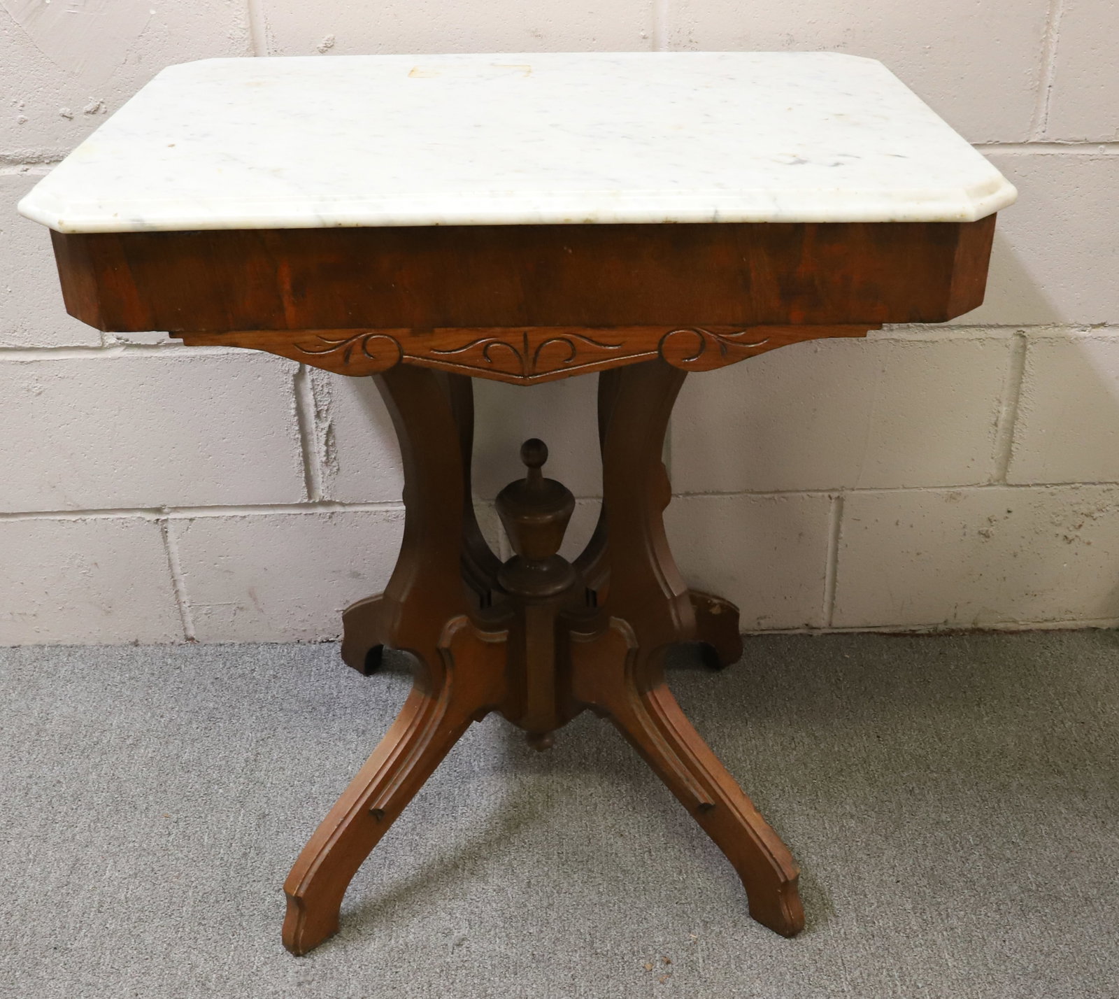 VICTORIAN MARBLE TOP TABLE: EASTLAKE-STYLE WITH OCTAGONAL TOP. 28" X 28" X 20". PLEASE READ CAREFULLY - Terms for Purchasing and Shipping of Auction Items. Please read carefully before bidding. Hartzell?s Auction Gallery. Hartze