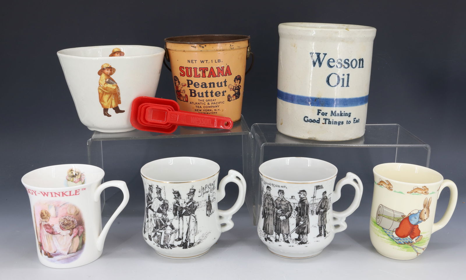 LOT OF ADVERTISING ITEMS, MUGS / TIN / CROCK (1 of 9)