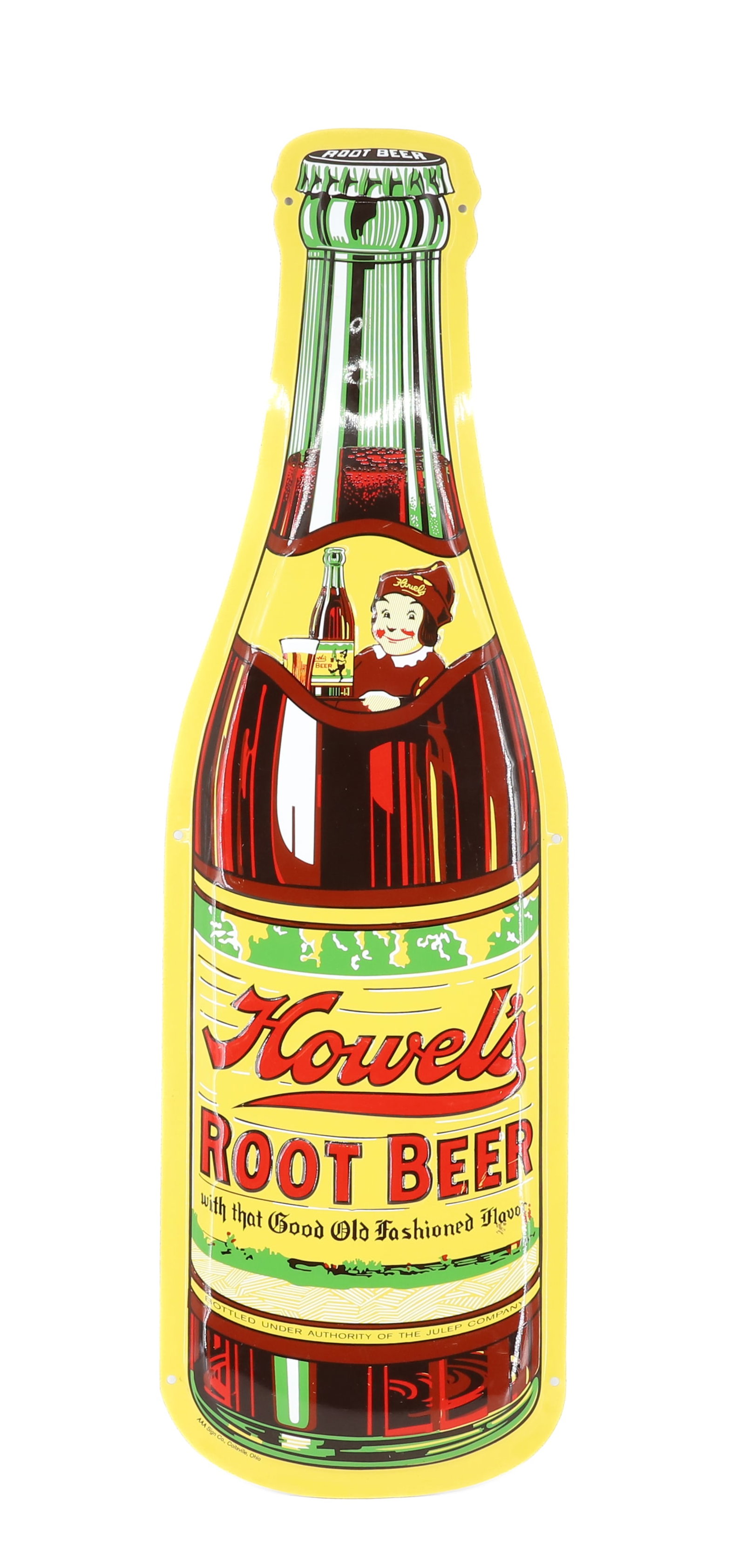 "HOWEL'S ROOT BEER" ADVERTISING SIGN: PAINTED AND EMBOSSED. MRKD. "AAA SIGN CO., COITSVILLE, OHIO". 29 3/4" L. PLEASE READ CAREFULLY - Terms for Purchasing and Shipping of Auction Items. Please read carefully before bidding. Hartzell?s Au