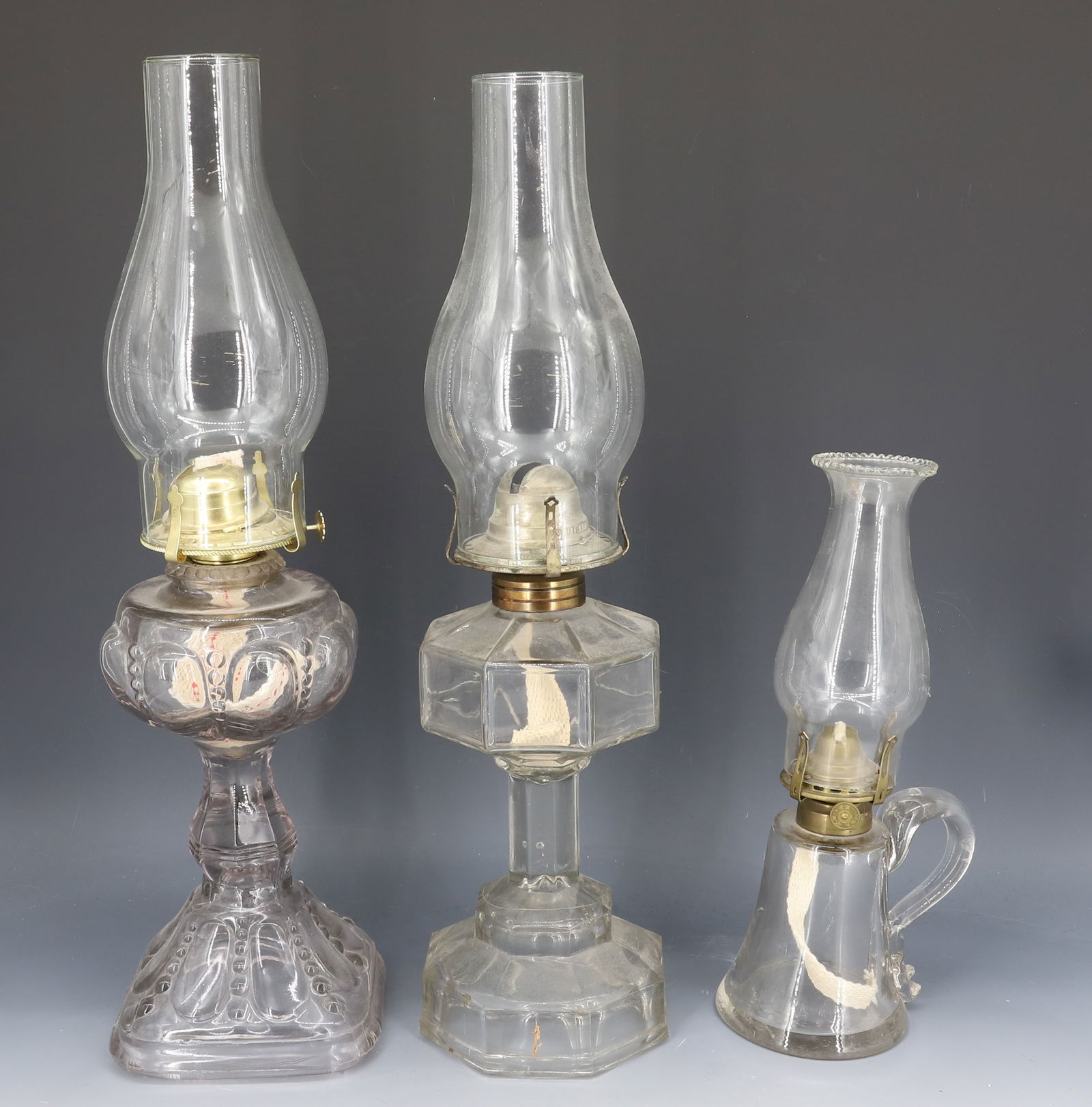 (3) PRESSED GLASS KEROSENE LIGHTS (1 of 4)