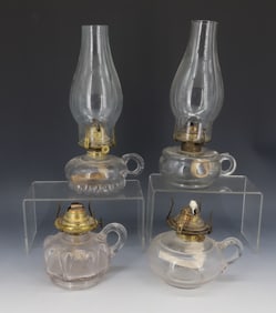 (4) PRESSED GLASS KEROSENE LIGHTS