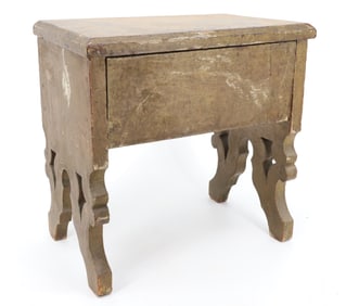 PAINTED WOODEN STOOL, SHOESHINE BOX