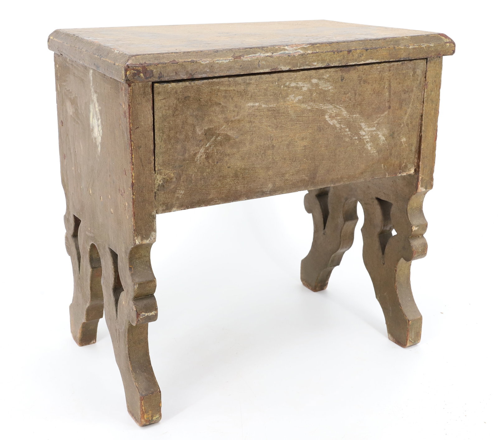 PAINTED WOODEN STOOL, SHOESHINE BOX: HINGED LID, CUT-OUT LEGS. GREEN PAINTED SURFACE. 14" X 14 1/2" X 9 3/4". PLEASE READ CAREFULLY - Terms for Purchasing and Shipping of Auction Items. Please read carefully before bidding. Hartzell?s Au