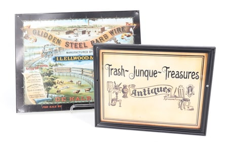 BARB WIRE AND ANTIQUES SIGNS