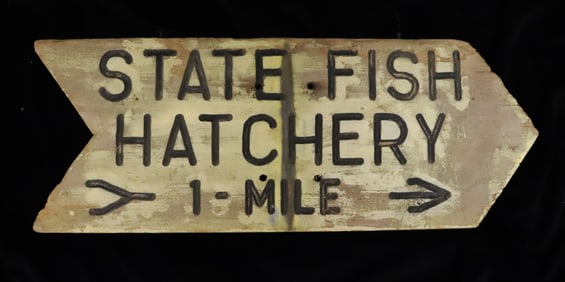 CARVED FISH HATCHERY SIGN