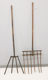 (2) WOODEN HAY FORKS
