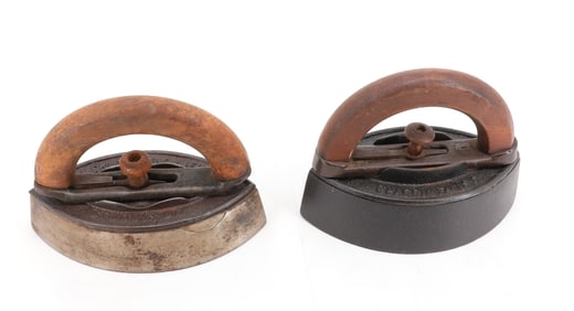 (2) ANTIQUE DETACHABLE HANDLE SAD IRONS