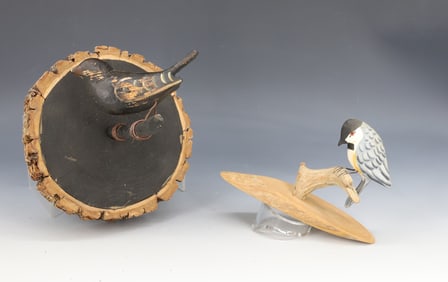 (2) FOLK ART CARVED BIRDS