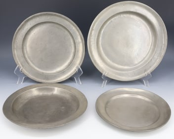 (4) ANTIQUE PEWTER PLATES