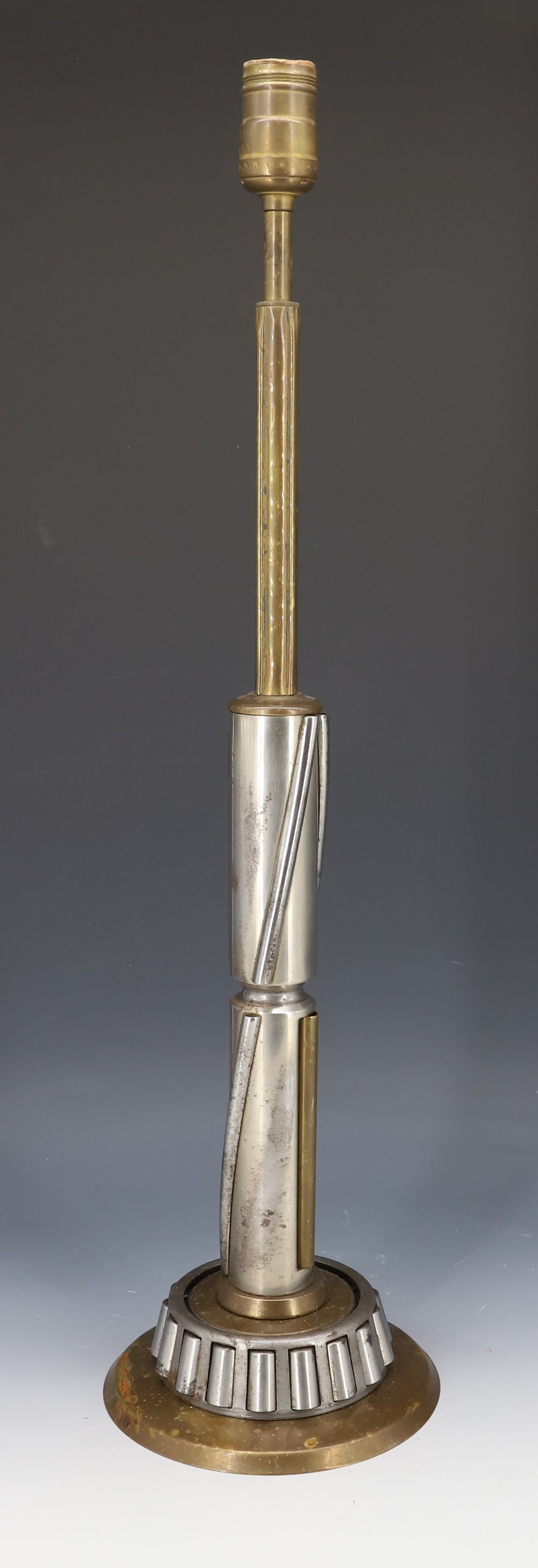 INDUSTRIAL TABLE LAMP: MADE FROM VARIOUS METAL / BRASS PARTS. 24 1/2" TOTAL HEIGHT. PLEASE READ CAREFULLY - Terms for Purchasing and Shipping of Auction Items. Please read carefully before bidding. Hartzell’s Auction