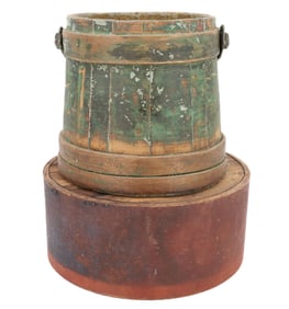 PAINTED WOODEN FIRKIN AND PANTRY BOX