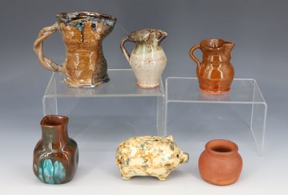 MINIATURE POTTERY PITCHERS AND PIG BANK