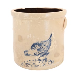 BLUE DECORATED STONEWARE CROCK