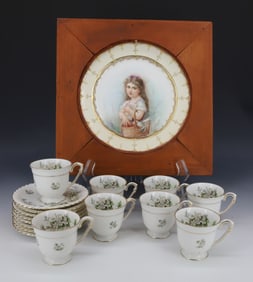 GERMAN DEMITASSE SET AND LIMOGES PAINTED PLATE