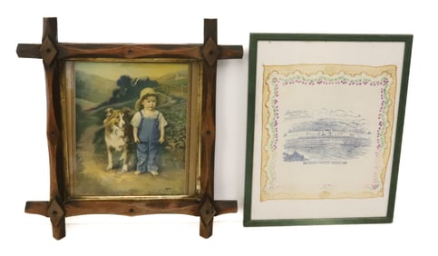 FRAMED PRINT AND SOUVENIR HANDKERCHIEF