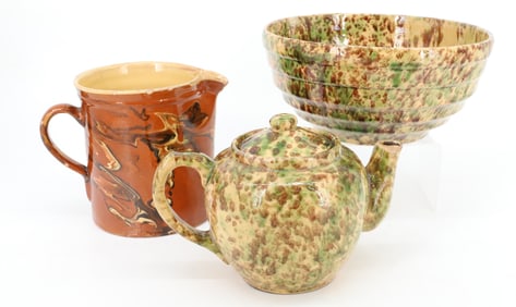 SLIPWARE PITCHER, SPONGEWARE BOWL / TEAPOT
