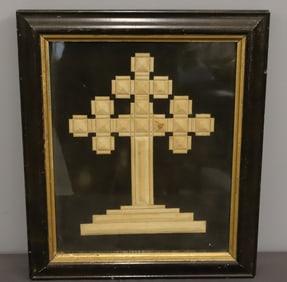 ANTIQUE PUNCHED PAPER LACEWORK CROSS