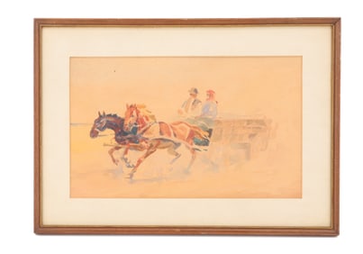 HORSE DRAWN WAGON, WATERCOLOR ON PAPER