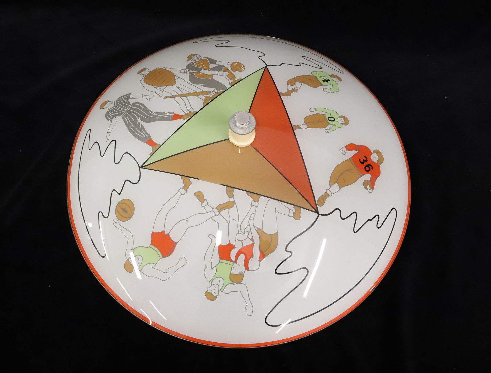 VINTAGE KID'S ROOM LIGHT FIXTURE: SPORTS MOTIF WITH BASKETBALL, FOOTBALL AND BASEBALL. 15 1/8" D. PLEASE READ CAREFULLY - Terms for Purchasing and Shipping of Auction Items. Please read carefully before bidding. Hartzell’s Aucti