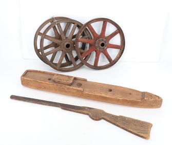 LOT OF WOODEN WHEELS AND MORE
