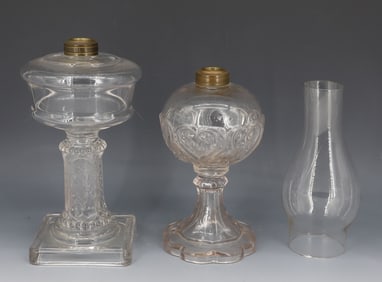 (2) PRESSED GLASS KEROSENE LIGHTS