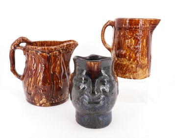 (3) ROCKINGHAM GLAZE PITCHERS