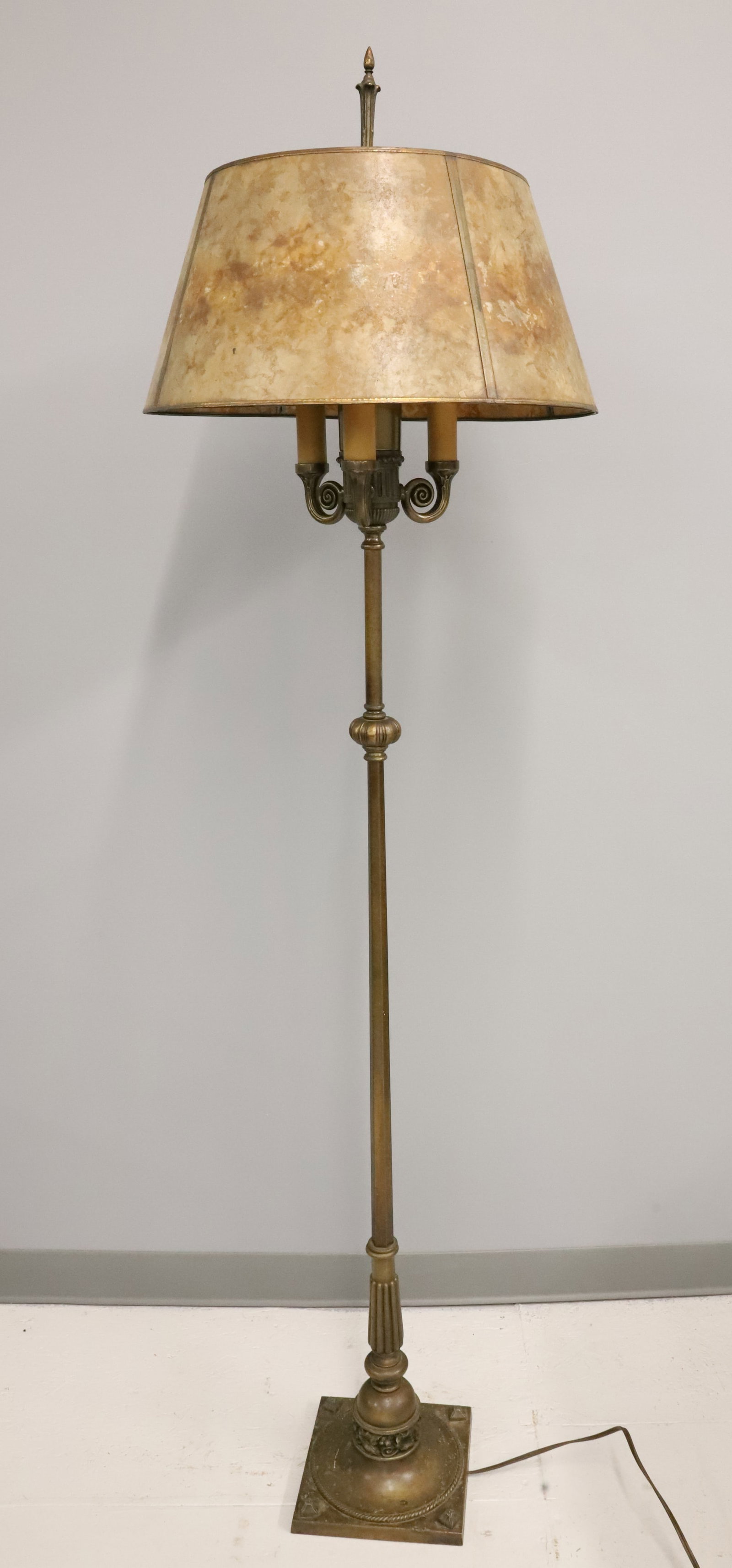 ART NOUVEAU STYLE FLOOR LAMP: BRASS LAMP WITH MICA SHADE. TOTAL HEIGHT 71" X 18 1/2". PLEASE READ CAREFULLY - Terms for Purchasing and Shipping of Auction Items. Please read carefully before bidding. Hartzell’s Auction Galle
