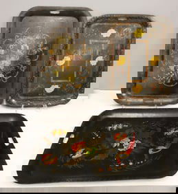(3) TOLEWARE PAINTED TRAYS