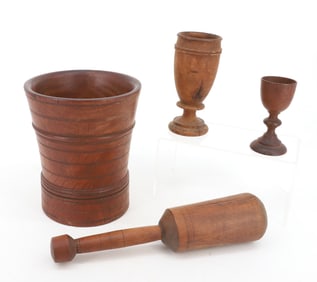 MORTAR / PESTLE, WOODEN CUPS