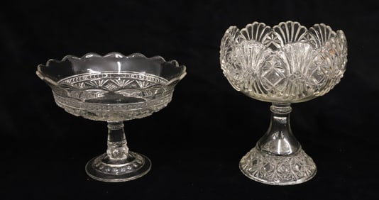 (2) PRESSED GLASS COMPOTES