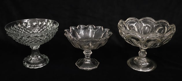 (3) PRESSED GLASS COMPOTES