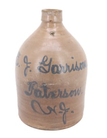 PATERSON, NJ BLUE SCRIPT ADVERTISING JUG