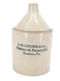 EASTON, PATERSON, PASSAIC STONEWARE ADVERTISING JUG