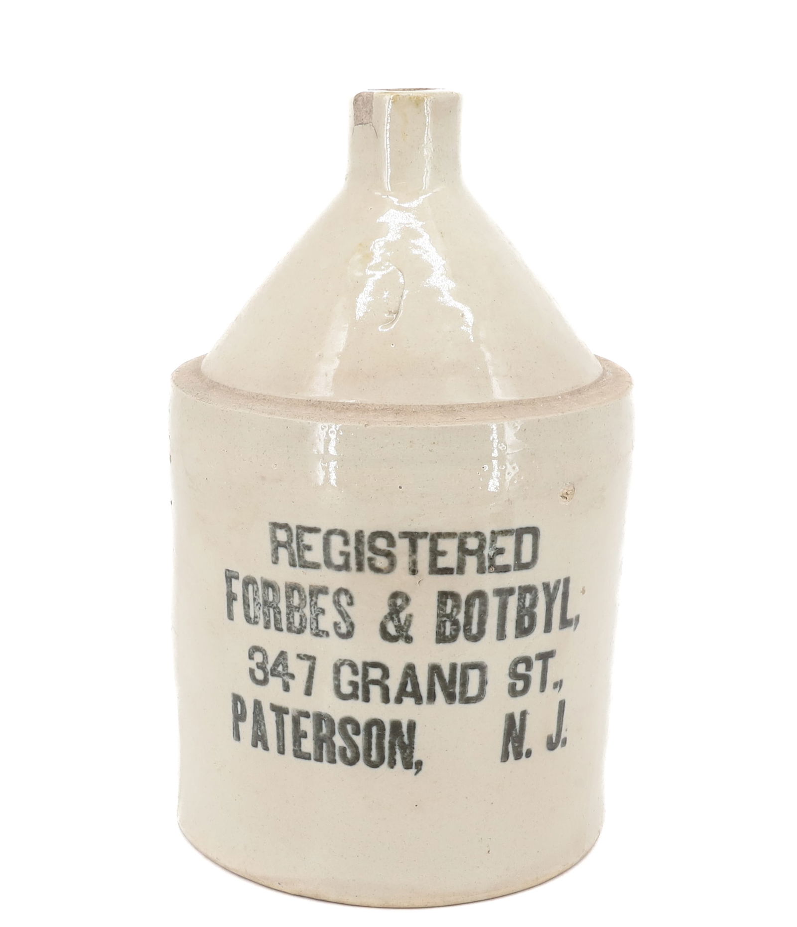 FORBES & BOTBYL STONEWARE ADVERTISING JUG: PATERSON, NJ. 11 1/4" H. PLEASE READ CAREFULLY - Terms for Purchasing and Shipping of Auction Items. Please read carefully before bidding. Hartzell’s Auction Gallery. Hartzell's Auction Gallery
