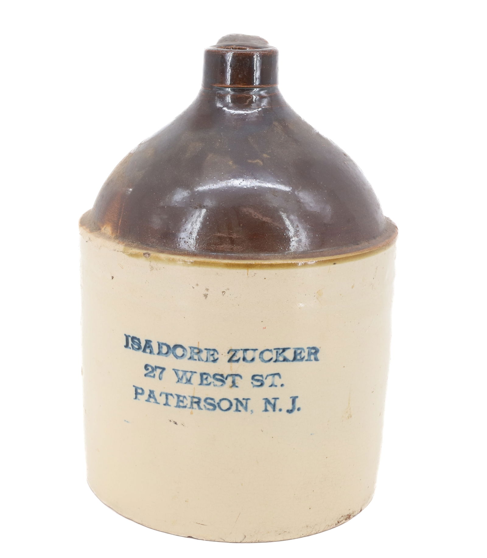 ISADORE ZUCKER STONEWARE ADVERTISING JUG: PATERSON, NJ. 11" H. PLEASE READ CAREFULLY - Terms for Purchasing and Shipping of Auction Items. Please read carefully before bidding. Hartzell’s Auction Gallery. Hartzell's Auction Gallery will