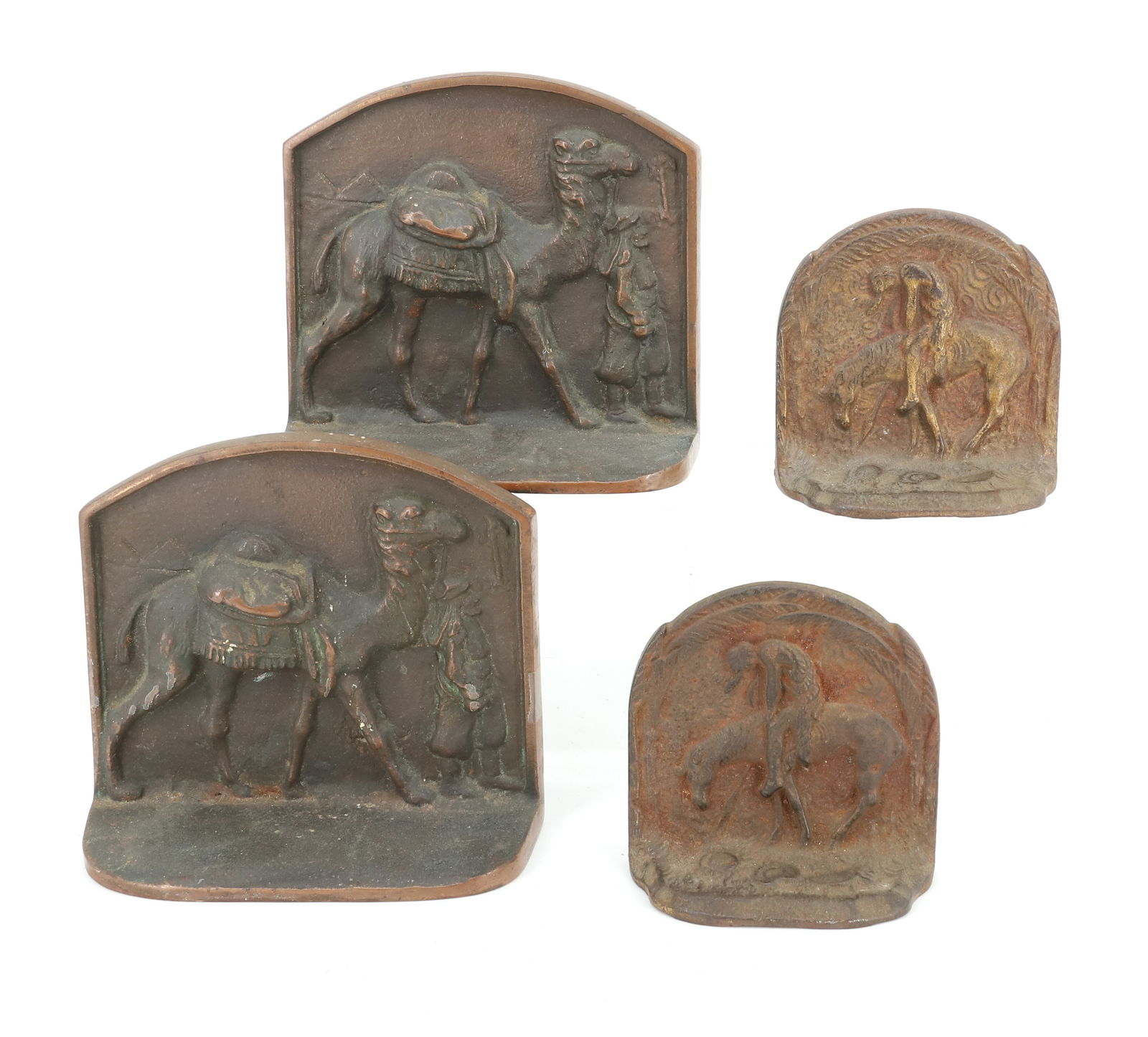(2) PAIRS OF BOOKENDS: CAST IRON "END OF TRAIL" 3 7/8" H. AND EGYPTIAN CAMEL BOOKENDS 5 1/4" H. PLEASE READ CAREFULLY - Terms for Purchasing and Shipping of Auction Items. Please read carefully before bidding. Hartzell̵