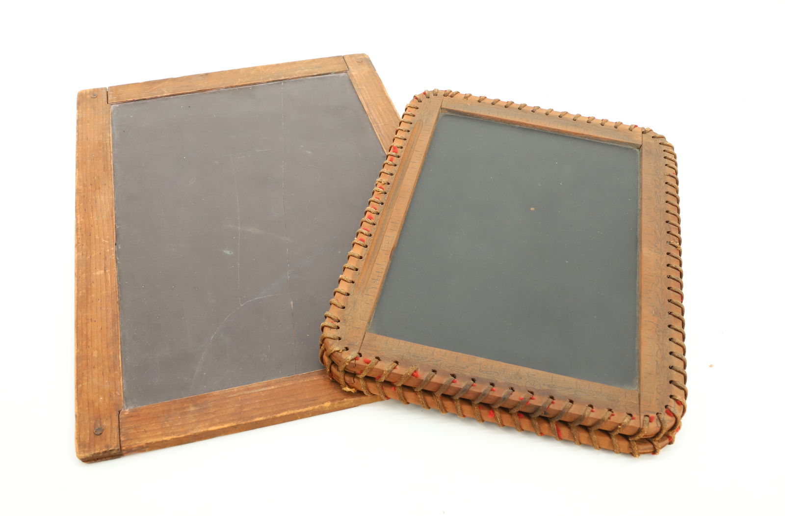 (2) SCHOOL SLATEBOARDS: LARGE BOARD IN WOODEN FRAME 13 1/2" X 9 1/2" AND FOLDING DOUBLE-BOARD WITH WRAPPED RIM. PLEASE READ CAREFULLY - Terms for Purchasing and Shipping of Auction Items. Please read carefully before bidding