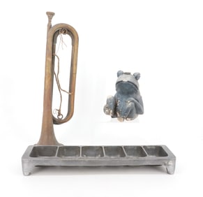 VINTAGE COIN COUNTER, BUGLE AND LAWN SPRINKLER