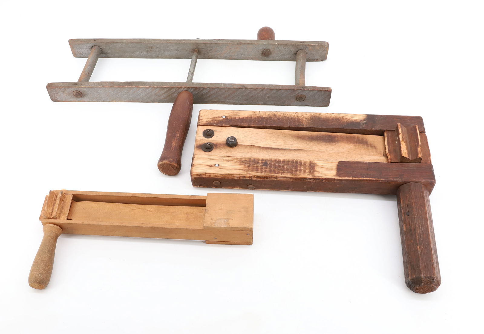 WOODEN NOISEMAKERS AND ROPE WINDER: LARGE NOISEMAKER IS 11" L. WITH PAINTED WOODEN WINDER. PLEASE READ CAREFULLY - Terms for Purchasing and Shipping of Auction Items. Please read carefully before bidding. Hartzell’s Auction Galler