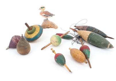 LOT OF FISHING BOBBERS AND TOPS