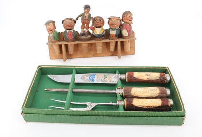 CARVED WOODEN BOTTLE TOPPERS / CARVING SET