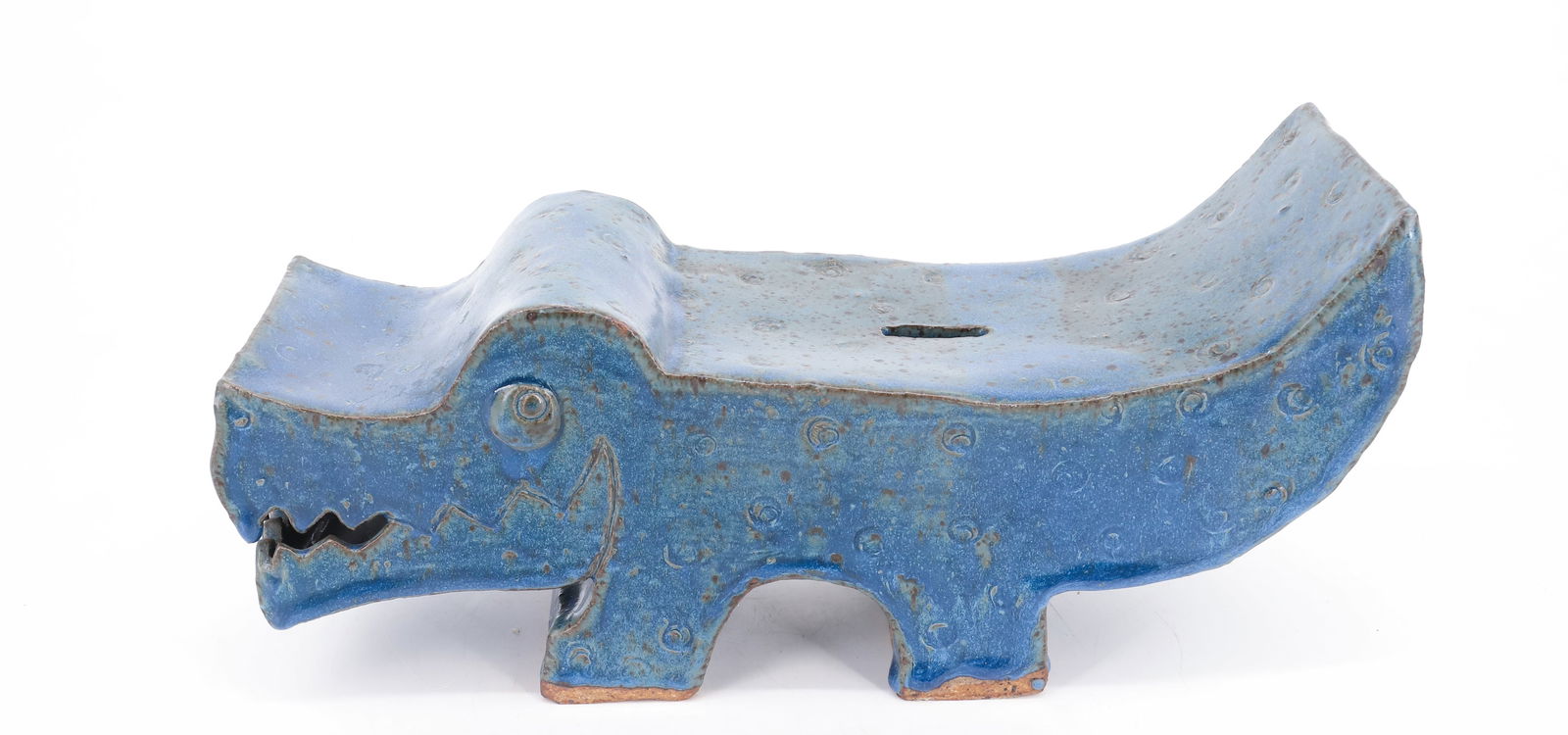 S. YAMANTON POTTERY ALLIGATOR: BLUE GLAZED ALLIGATOR BANK. SGND/DATED 92 ON BOTTOM. 13 3/4" L. PLEASE READ CAREFULLY - Terms for Purchasing and Shipping of Auction Items. Please read carefully before bidding. Hartzell’s Aucti