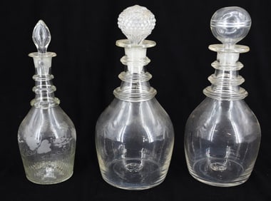 (3) BLOWN GLASS DECANTERS